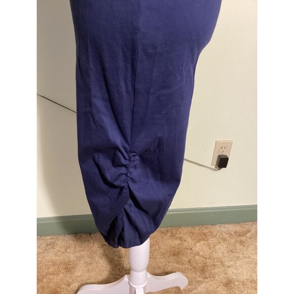 A Oei Studio Women's Navy Blue Draped Neck Bodycon Ruched Side Midi Dress Size 4 - Picture 7 of 12